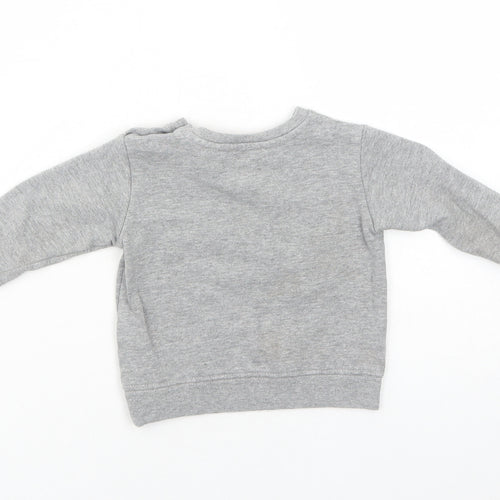 Blue Seven Boys Grey Cotton Pullover Jumper Size 9-12 Months Snap - Dinosaur Truck