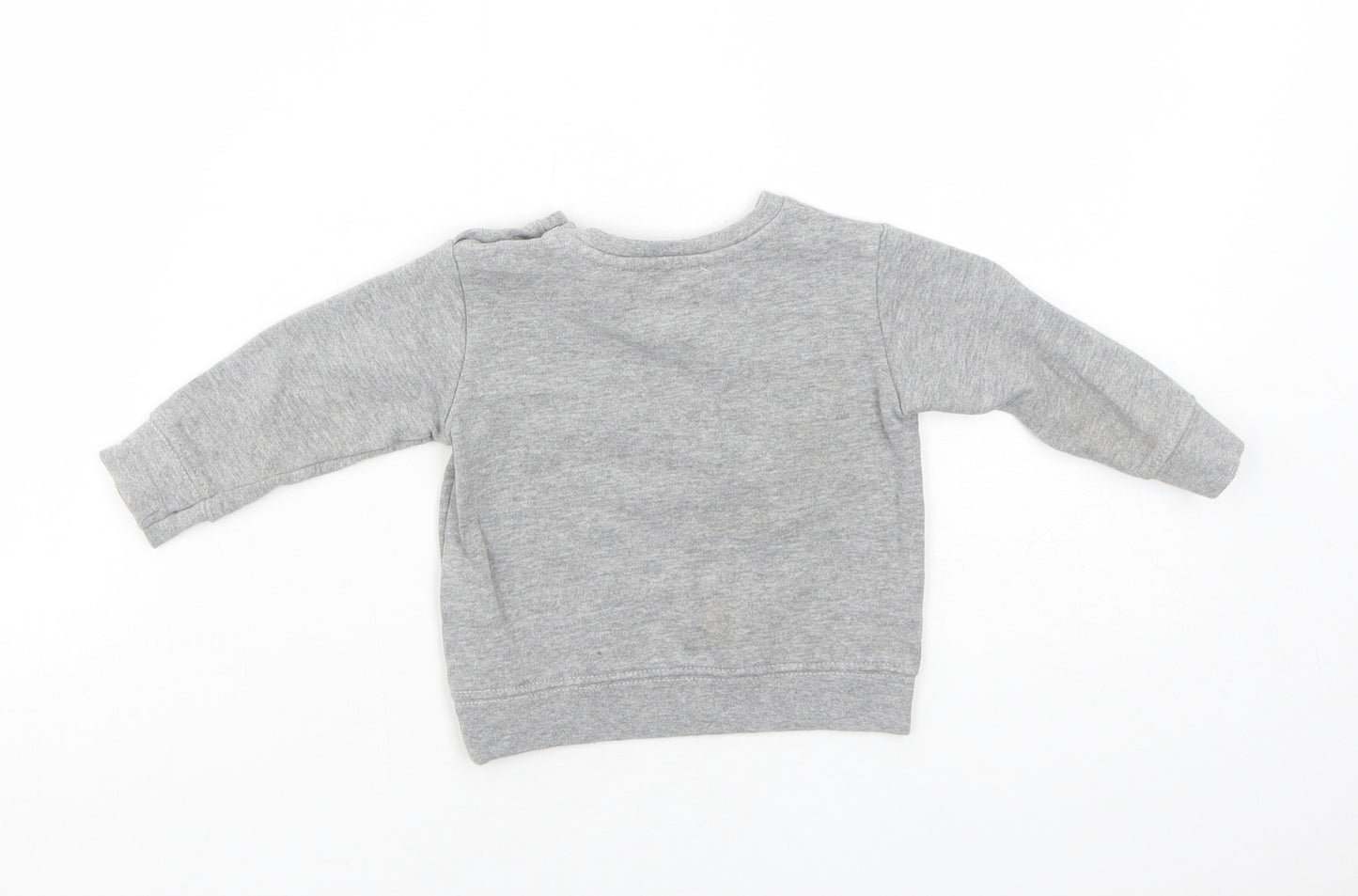 Blue Seven Boys Grey Cotton Pullover Jumper Size 9-12 Months Snap - Dinosaur Truck