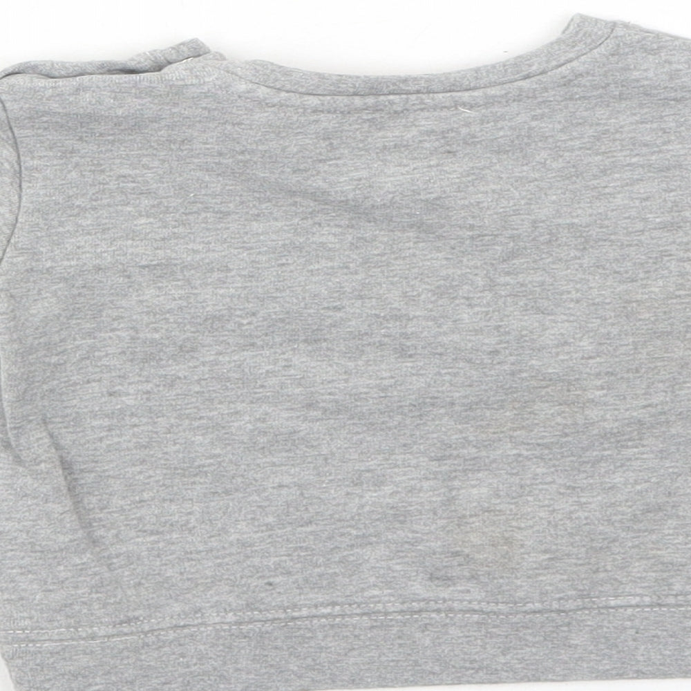 Blue Seven Boys Grey Cotton Pullover Jumper Size 9-12 Months Snap - Dinosaur Truck