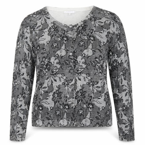 Lakeland Womens Black Scoop Neck Floral Viscose Cardigan Jumper Size 16