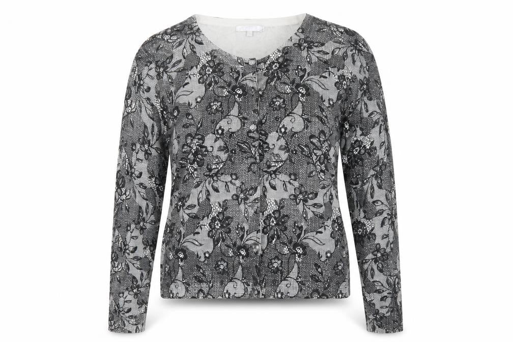 Lakeland Womens Black Scoop Neck Floral Viscose Cardigan Jumper Size 16