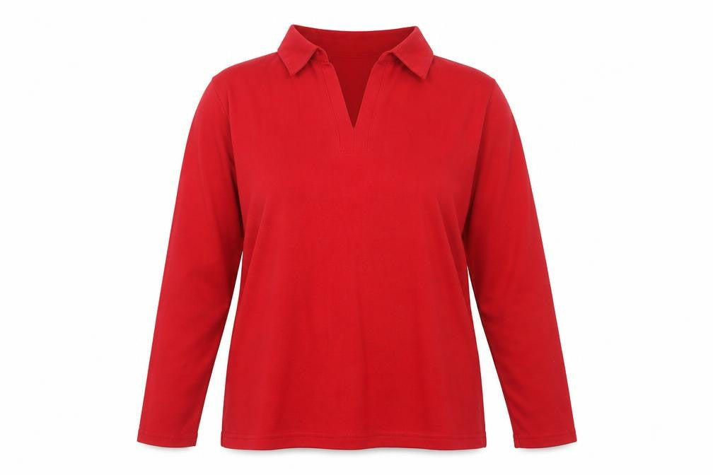 Front view of Bonmarché women’s red polyester basic polo, size XL, collared