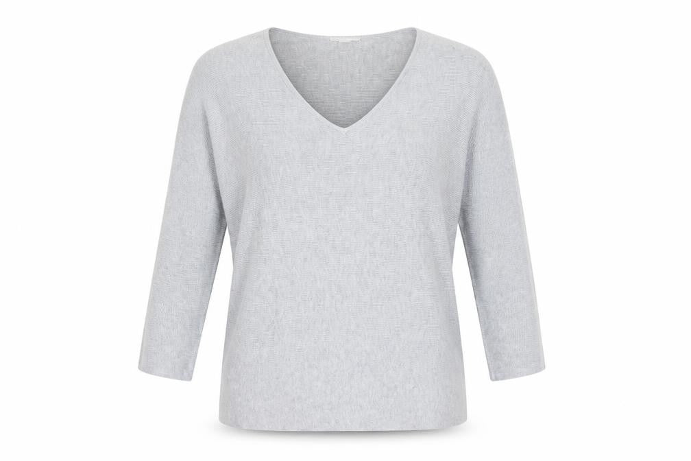Front view of H&M women’s grey v-neck polyester jumper, size M