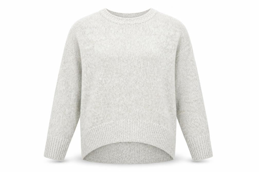 Front view of New Look women’s grey round neck acrylic jumper, size M