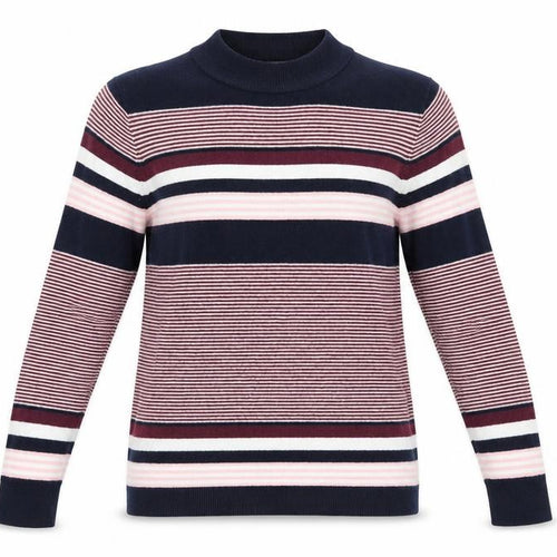 Great Plains Womens Multicoloured Mock Neck Striped Cotton Pullover Jumper Size XS