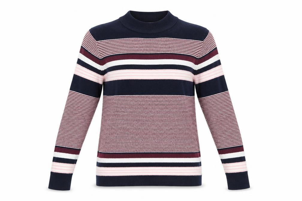 Great Plains Womens Multicoloured Mock Neck Striped Cotton Pullover Jumper Size XS