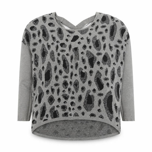 Fransa Womens Grey Round Neck Geometric Viscose Pullover Jumper Size L