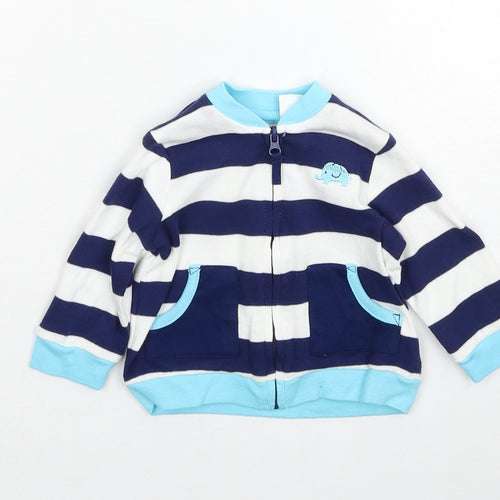 Little Me Boys Blue Striped Cotton Jacket Size 6-9 Months Regular Zip - Elephant