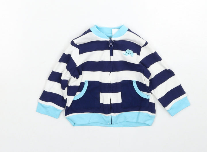 Little Me Boys Blue Striped Cotton Jacket Size 6-9 Months Regular Zip - Elephant