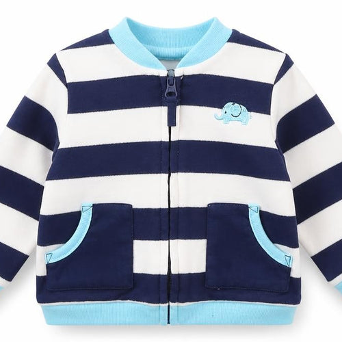 Little Me Boys Blue Striped Cotton Jacket Size 6-9 Months Regular Zip - Elephant