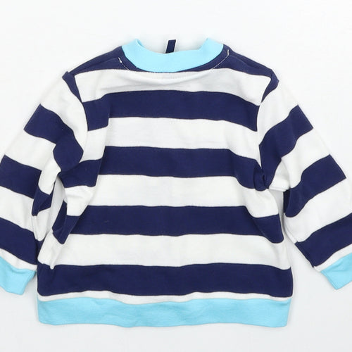Little Me Boys Blue Striped Cotton Jacket Size 6-9 Months Regular Zip - Elephant