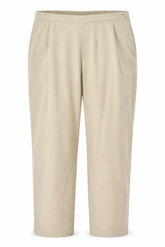 Front view of Elisabeth women’s beige polyester trousers, size UK 22, regular zip
