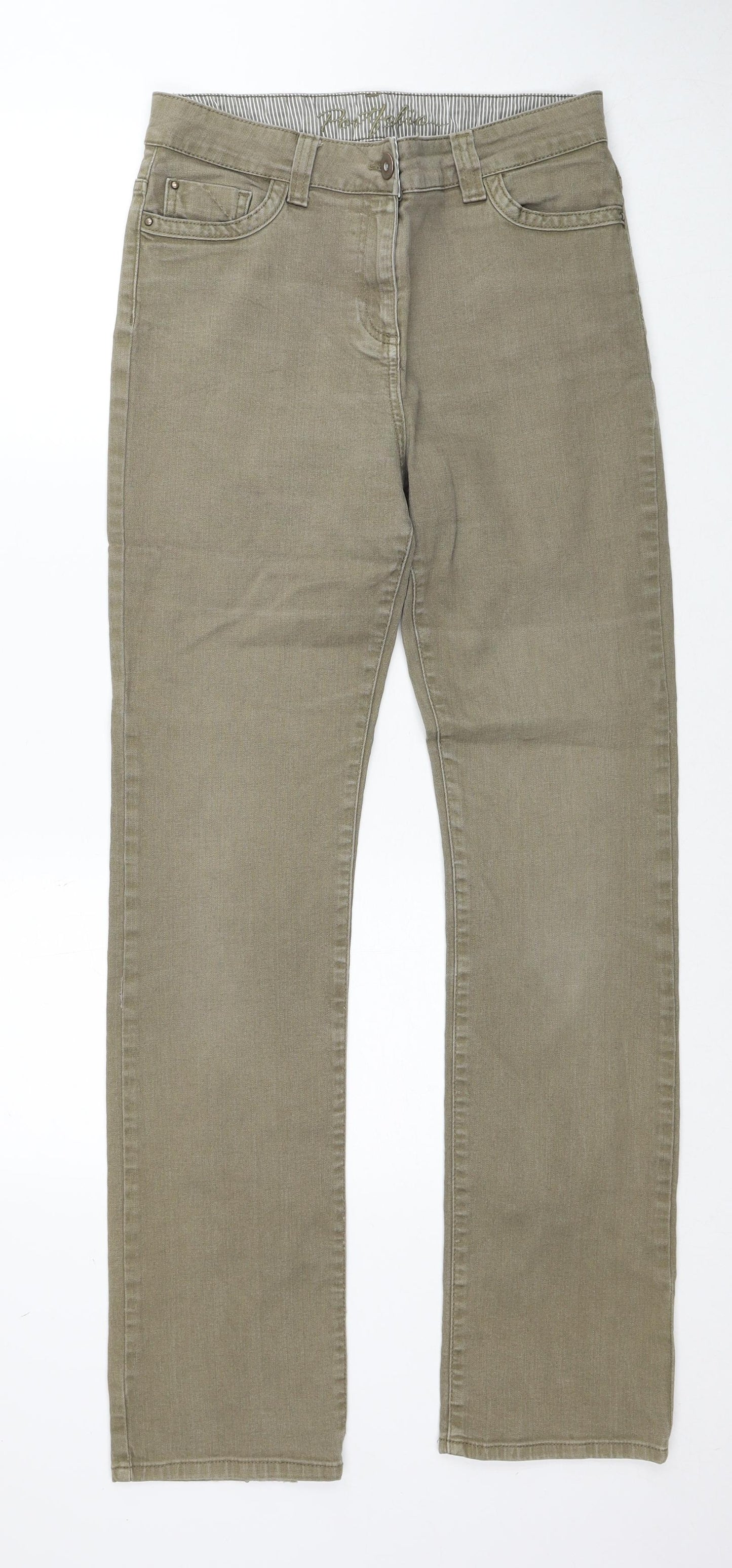 Marks and Spencer Womens Brown Cotton Straight Jeans Size 12 Regular Zip