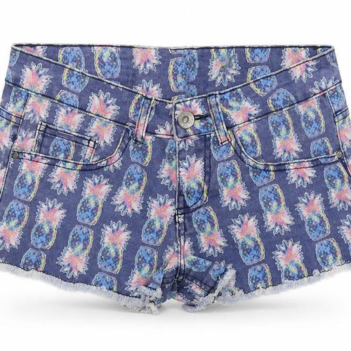 Denim & Co. Womens Blue Geometric Cotton Hot Pants Shorts Size 6 Regular Zip