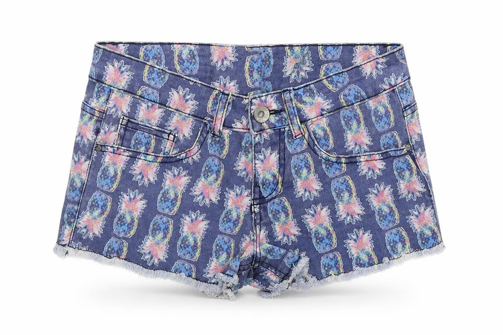 Denim & Co. Womens Blue Geometric Cotton Hot Pants Shorts Size 6 Regular Zip