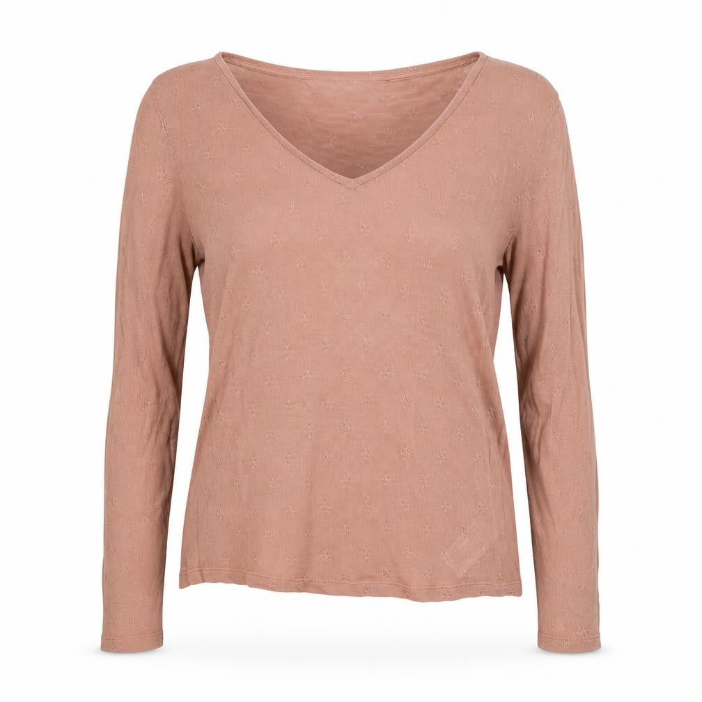 Front view of Intropia women’s beige v-neck lyocell jumper, size XS
