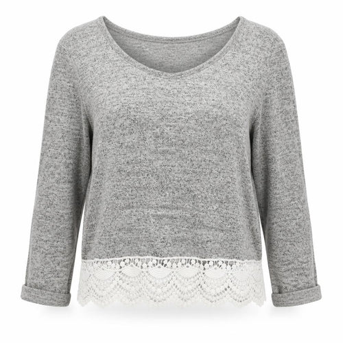 Amber Womens Grey Boat Neck Cotton Pullover Jumper Size S - Lace Trim