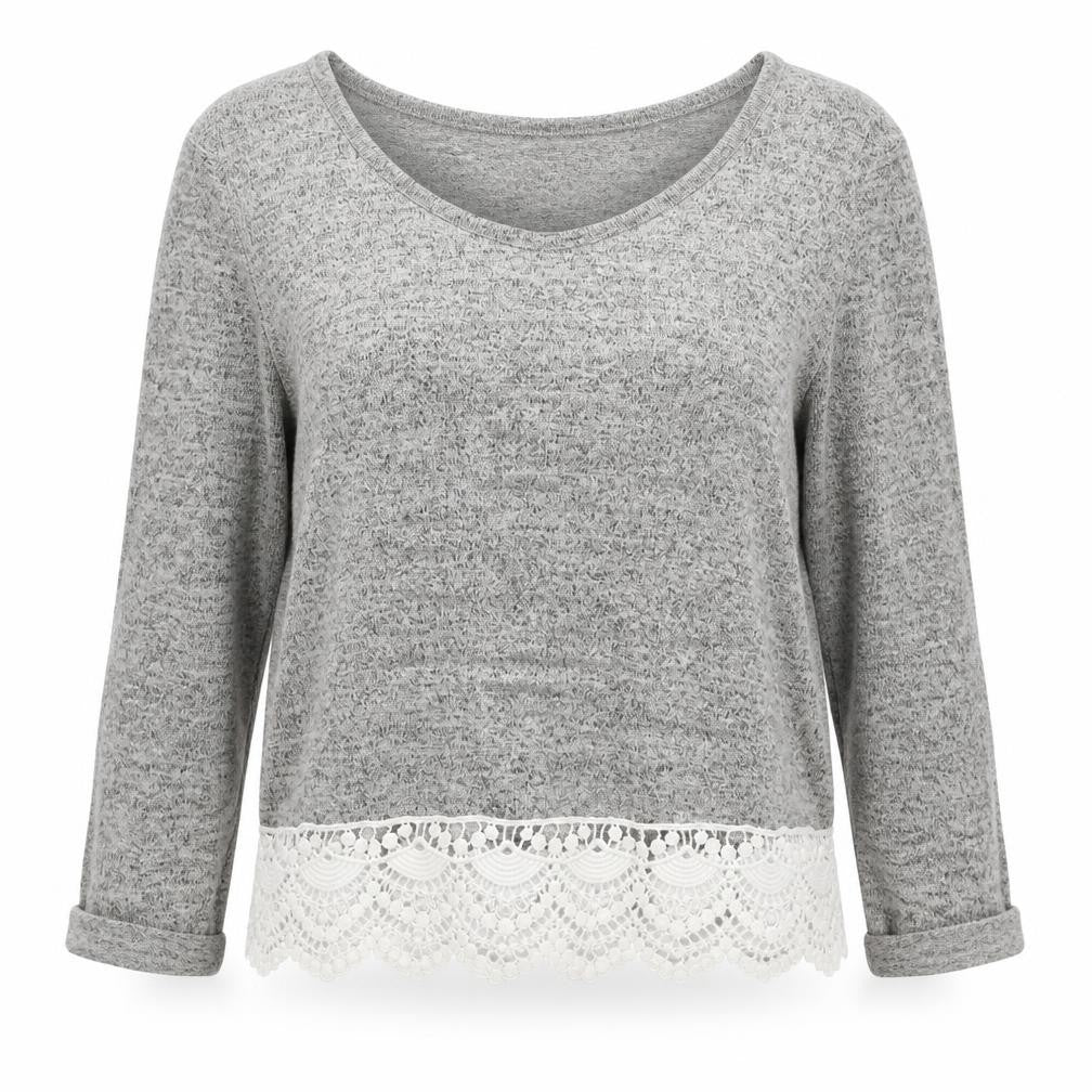 Amber Womens Grey Boat Neck Cotton Pullover Jumper Size S - Lace Trim