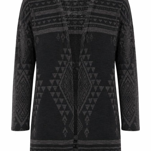 Ginger G Womens Black V-Neck Geometric Polyester Cardigan Jumper Size S