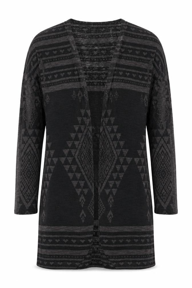 Ginger G Womens Black V-Neck Geometric Polyester Cardigan Jumper Size S