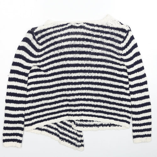 H&M Girls White V-Neck Striped Cotton Cardigan Jumper Size 9-10 Years Pullover