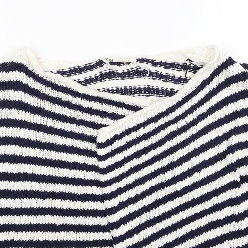 H&M Girls White V-Neck Striped Cotton Cardigan Jumper Size 9-10 Years Pullover