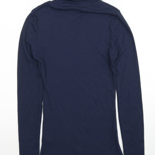 New Look Womens Blue Polyester Basic T-Shirt Size 8 Roll Neck