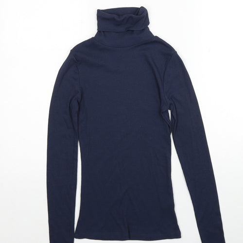 New Look Womens Blue Polyester Basic T-Shirt Size 8 Roll Neck