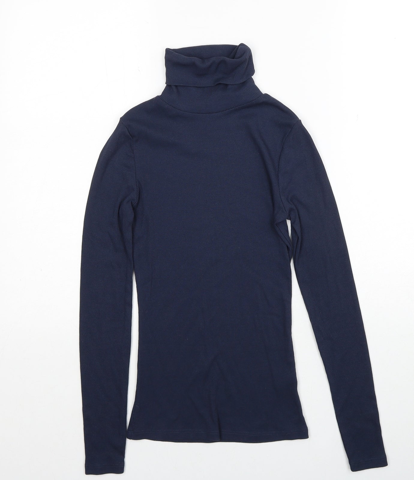 New Look Womens Blue Polyester Basic T-Shirt Size 8 Roll Neck