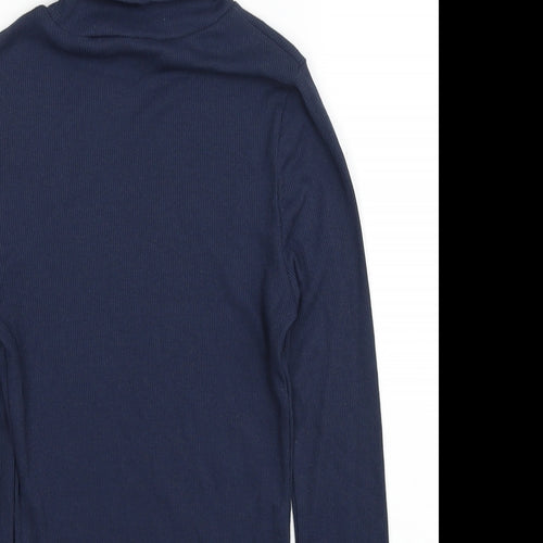 New Look Womens Blue Polyester Basic T-Shirt Size 8 Roll Neck