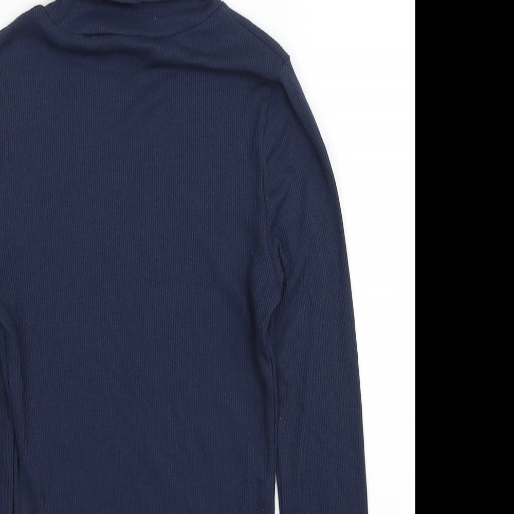 New Look Womens Blue Polyester Basic T-Shirt Size 8 Roll Neck