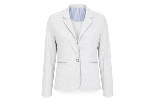 Front view of Atmosphere women’s grey jacket blazer, size UK 12, button