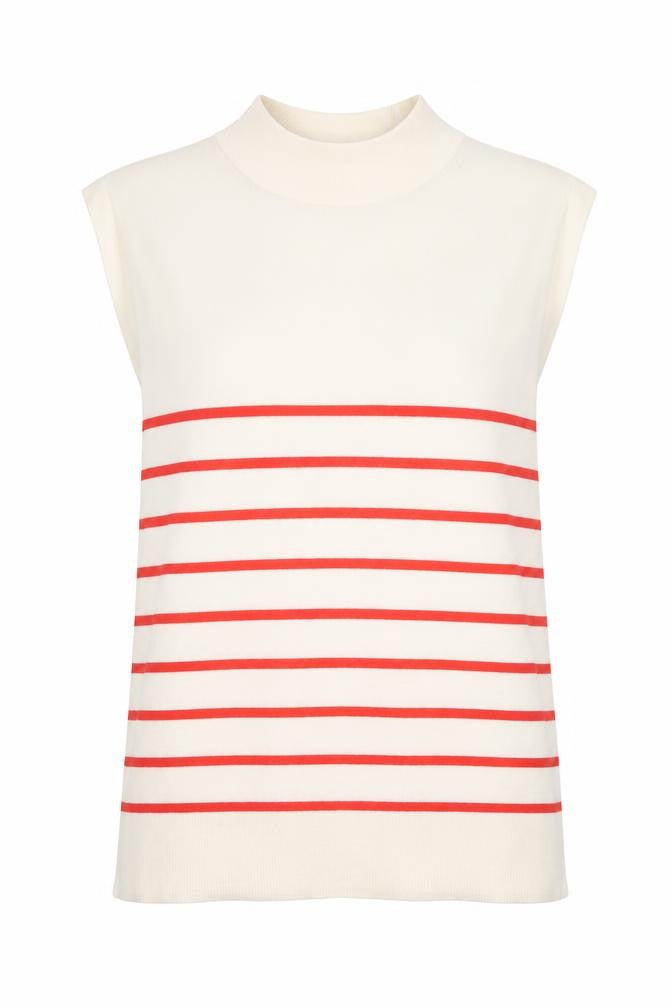 Marks and Spencer Womens White Mock Neck Striped Viscose Pullover Jumper Size 12