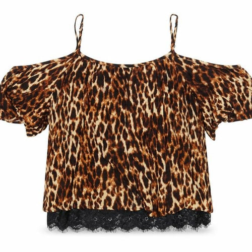 Select Womens Blue Animal Print Viscose Basic Blouse Size 10 Square Neck - Lace Detail, Leopard Print