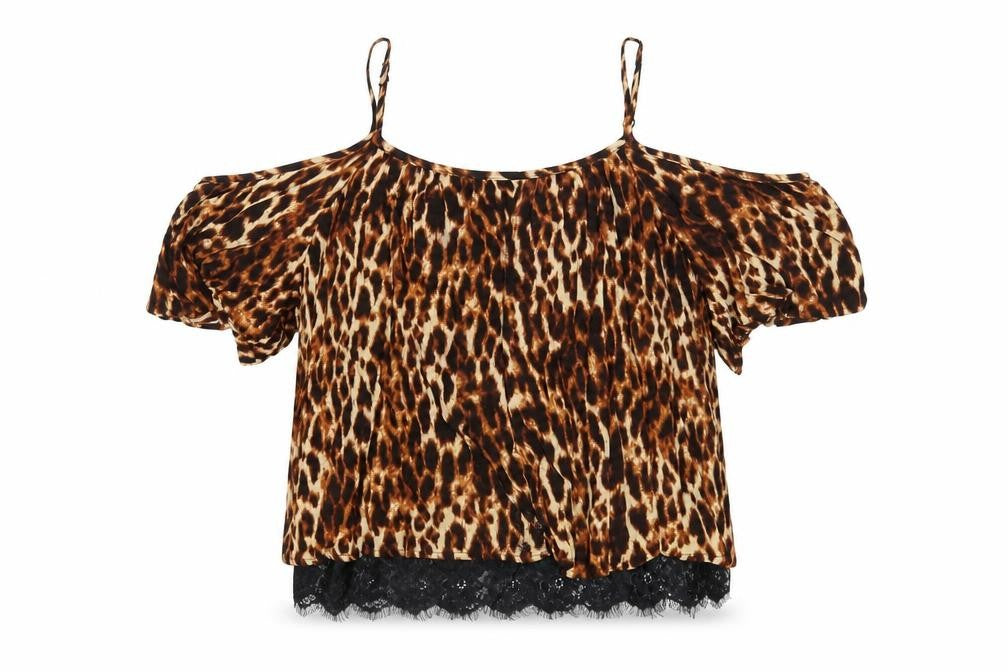 Select Womens Blue Animal Print Viscose Basic Blouse Size 10 Square Neck - Lace Detail, Leopard Print