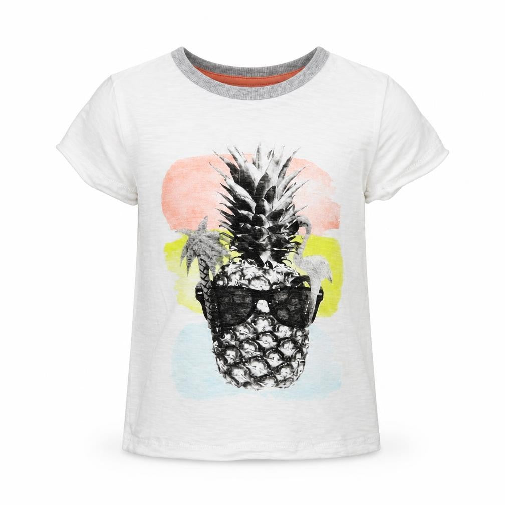 Front view of Urban boys’ boys white cotton basic t-shirt, size 5, years round neck pullover - pineapple