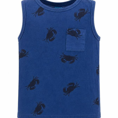 Little Kids Boys Blue Geometric Cotton Basic Tank Size 5-6 Years Round Neck Pullover - Crab