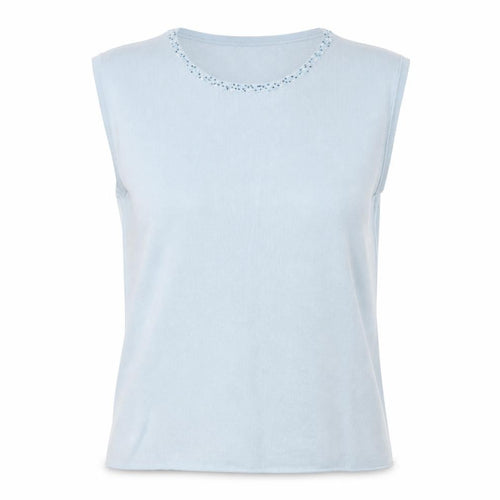 Bonmarché Womens Blue Viscose Basic Blouse Size L Round Neck - Embellished Neckline