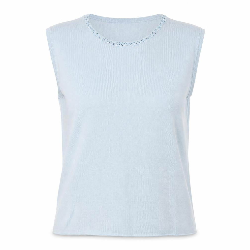 Bonmarché Womens Blue Viscose Basic Blouse Size L Round Neck - Embellished Neckline