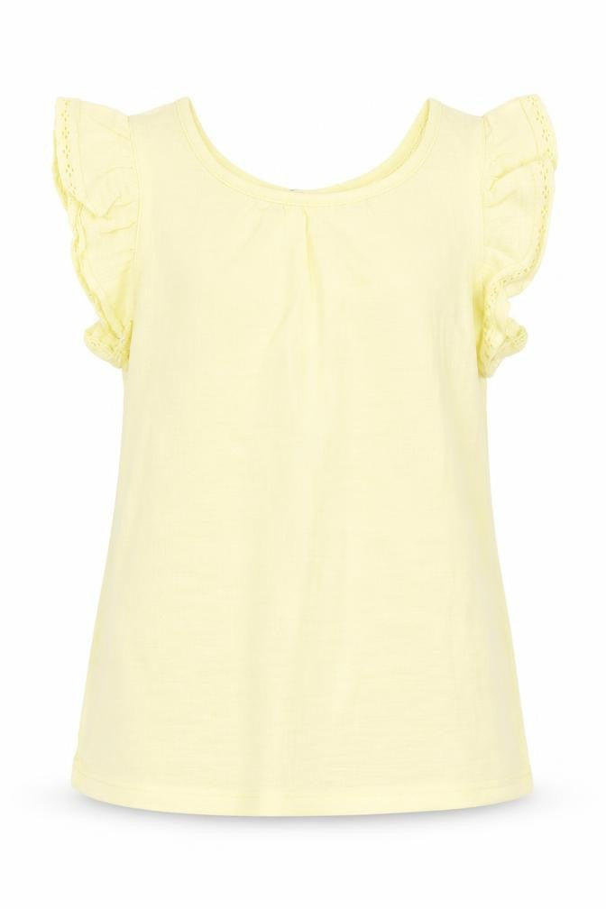 Front view of Tu girls’ yellow cotton basic tank, size 5-6, years round neck button