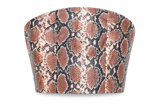 Front view of PRETTYLITTLETHING women’s multicoloured animal print polyester cropped tank, square neck - snake print corset
