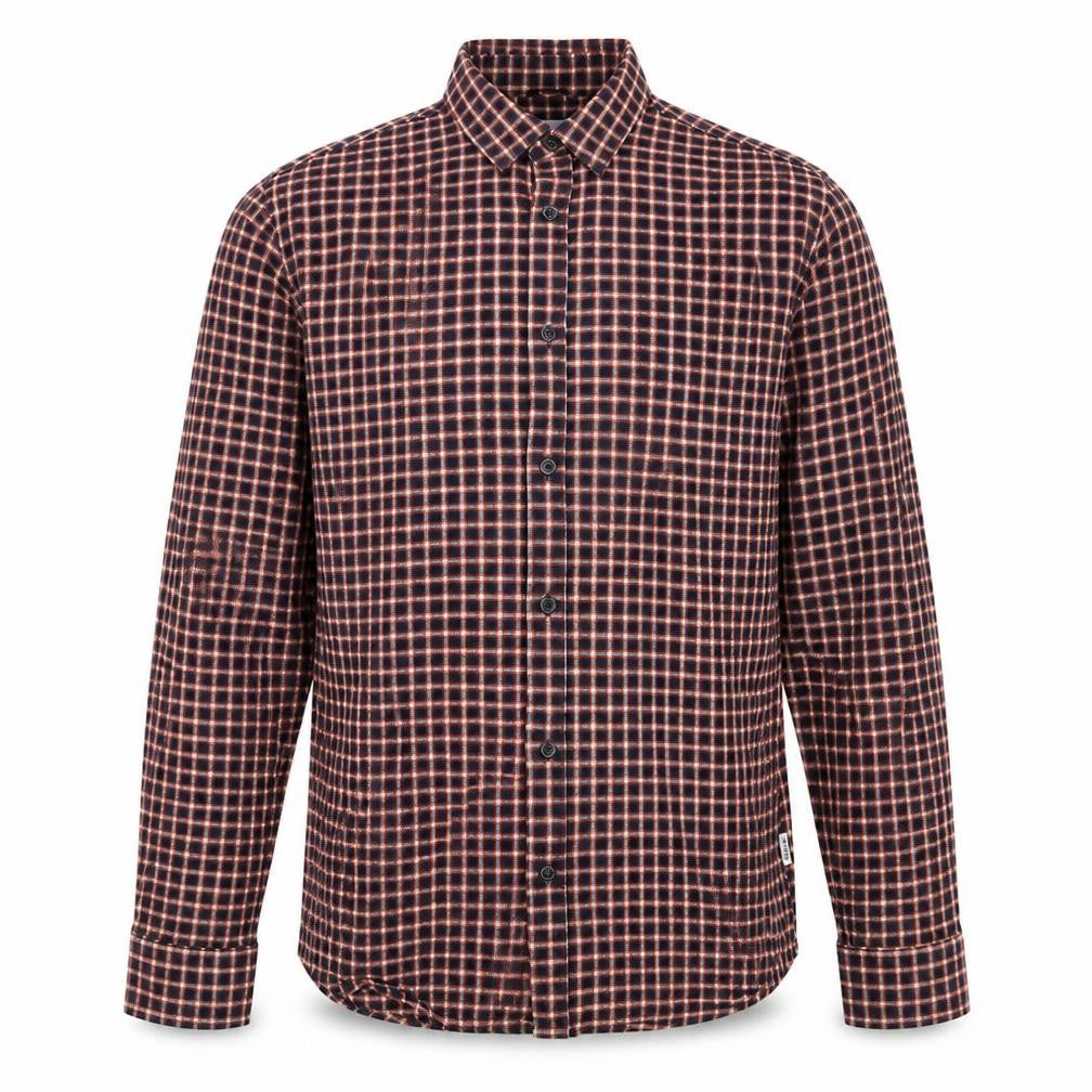 Front view of Only & Sons men’s multicoloured check cotton button-up, size L, collared button