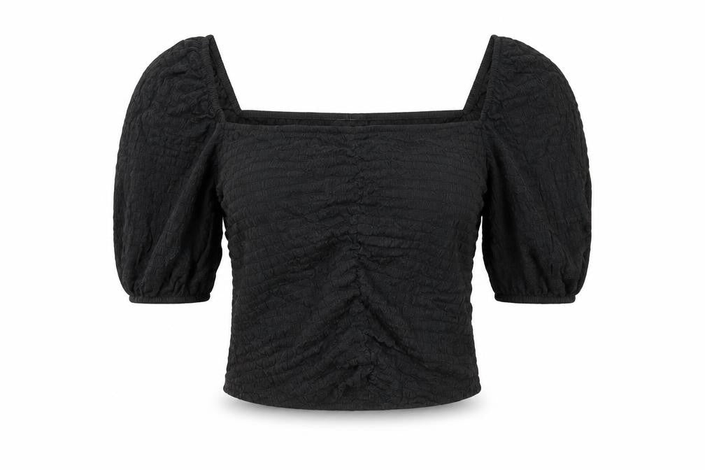 Front view of Stradivarius women’s black polyester basic tank, size L, square neck