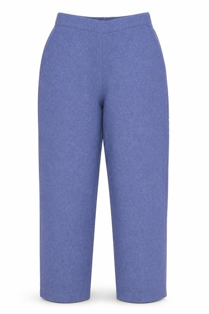 Front view of Emma Collection women’s blue polyester trousers, size UK 10, regular
