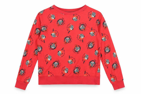Front view of Divided women’s red geometric cotton pullover sweatshirt, size S, pullover - christmas pug