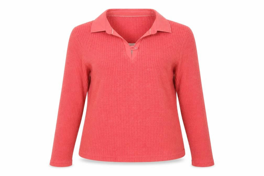 Front view of Dash women’s red collared polyester jumper, size UK 14