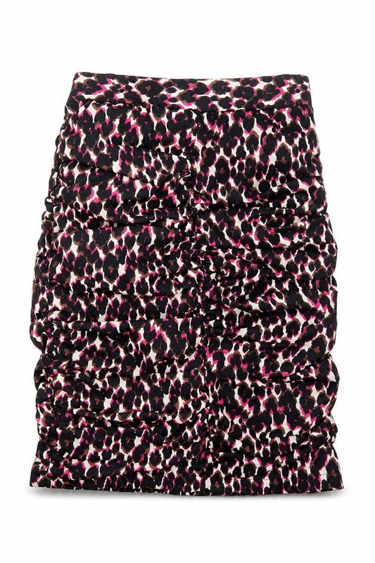 Front view of Actuel women’s multicoloured animal print polyester bandage skirt, zip - leopard pattern, inch waist
