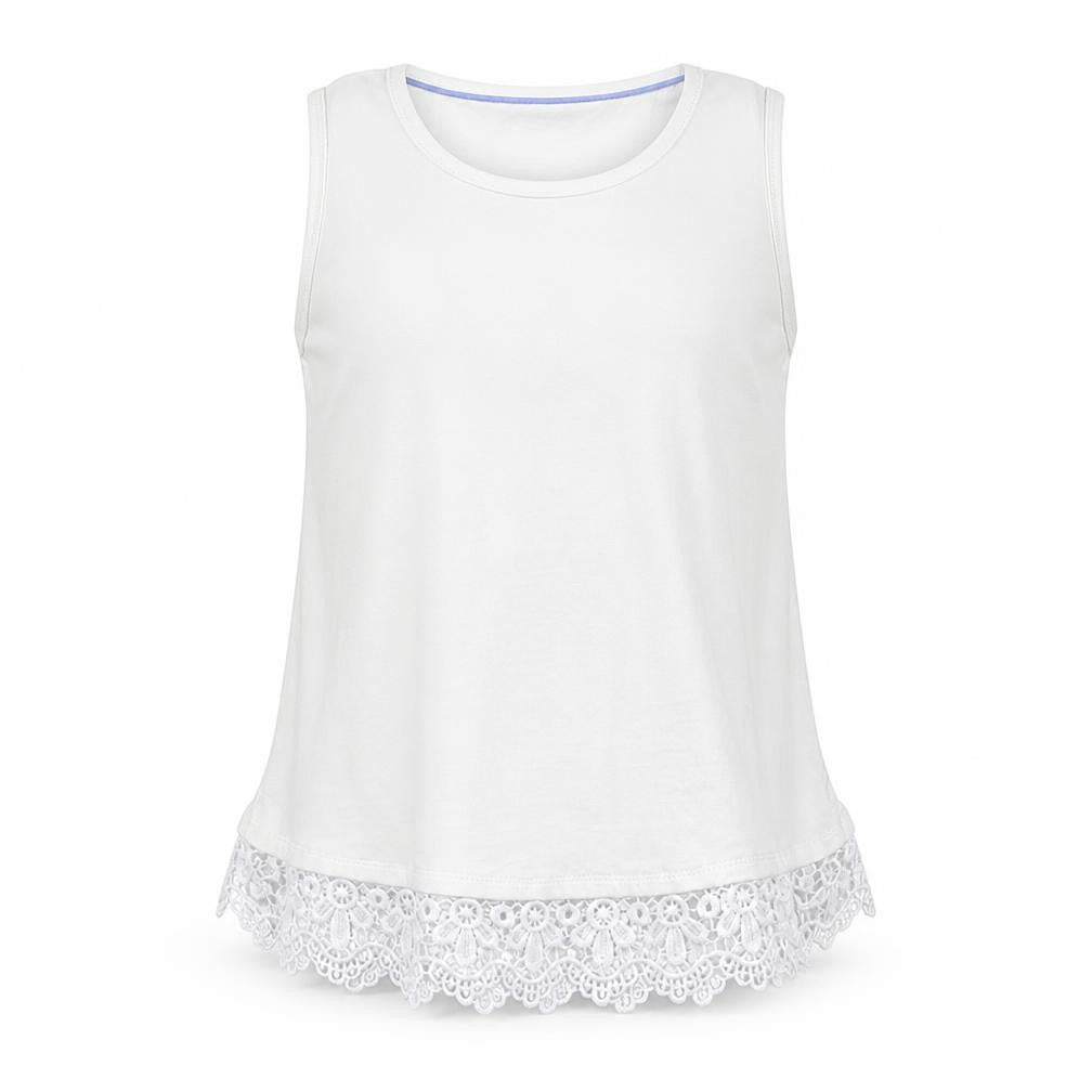 Front view of George girls’ white cotton basic tank, size 7-8, years round neck pullover