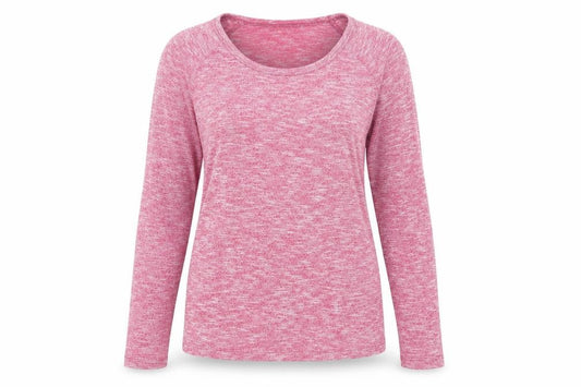 Front view of Atmosphere women’s pink boat neck polyester jumper, size UK 12