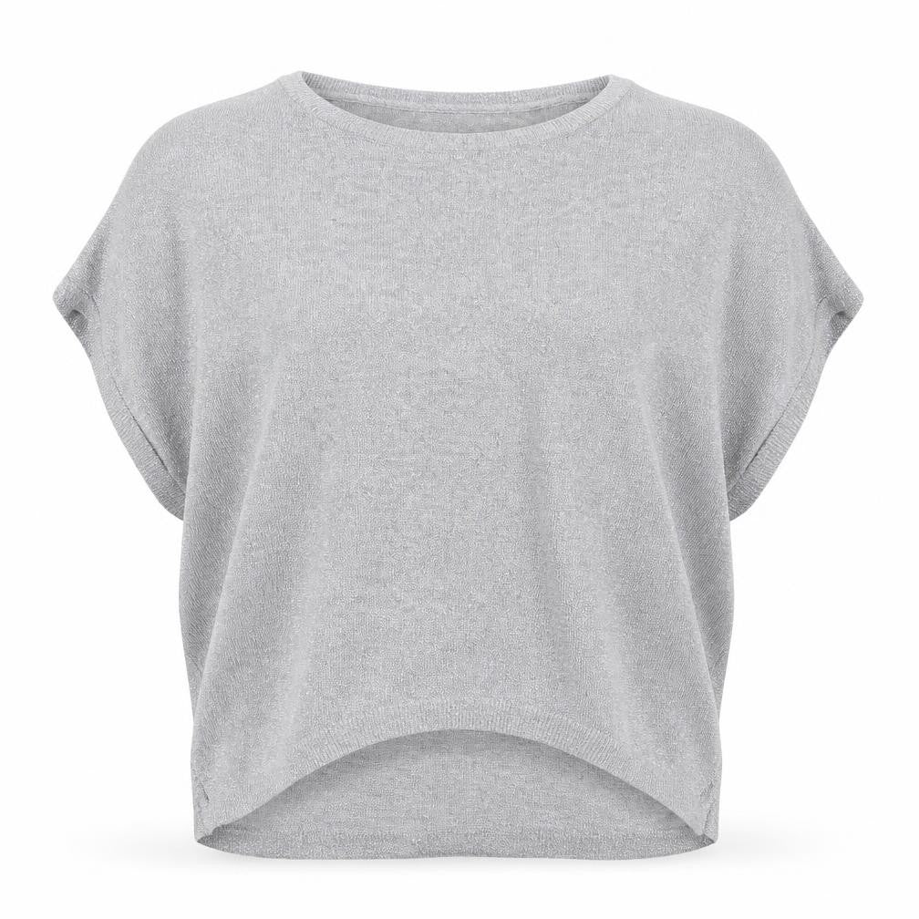 Front view of Bershka women’s silver cotton basic blouse, size S, round neck